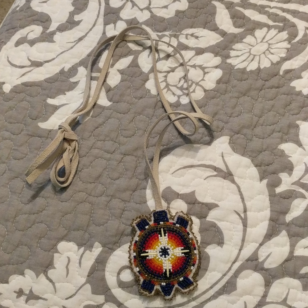 Native hand made beaded and leather turtle